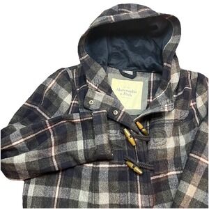 Abercrombie & Fitch Jacket Womens Large Plaid Wool Blend Toggle Duffle‎ Pea Coat